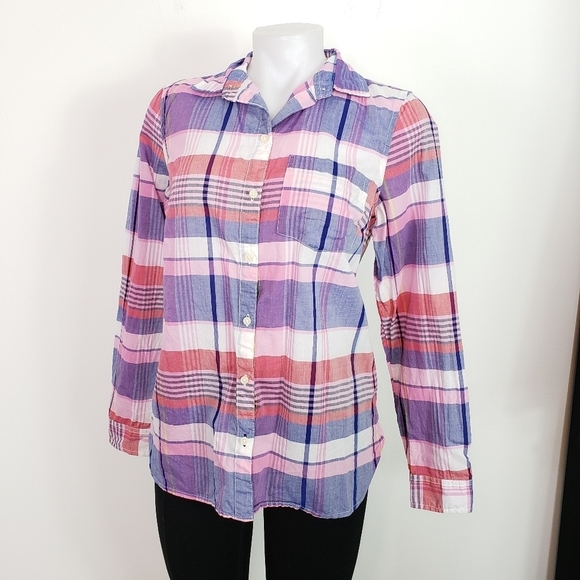 Old Navy The Classic Shirt plaid button down red and blue size medium - Picture 1 of 8